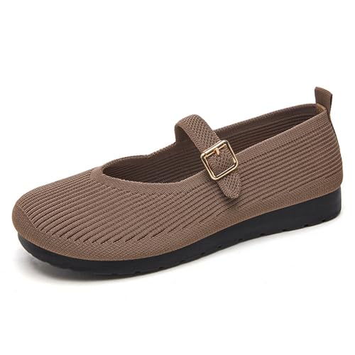HCDZF Damen Casual Mesh Strick Flach Atmungsaktiv Bequem Leichte Wanderschuhe,Braun,37 EU von HCDZF