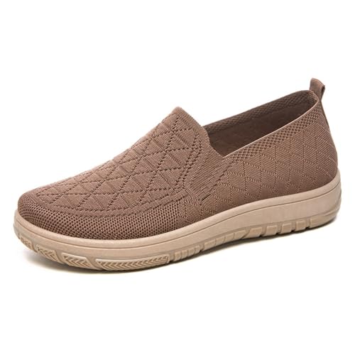 HCDZF Damen Casual Mesh Strick Flach Atmungsaktiv Bequem Leichte Wanderschuhe,Braun,39 EU von HCDZF