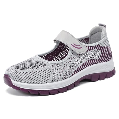 HCDZF Damen Casual Mesh Strick Flach Atmungsaktiv Bequem Leichte Wanderschuhe,Grau,37 EU von HCDZF