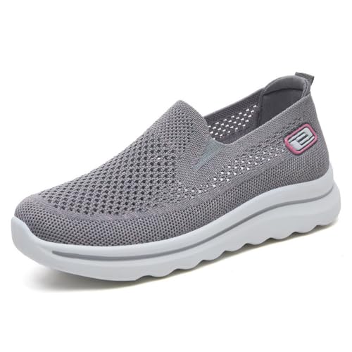 HCDZF Damen Casual Mesh Strick Flach Atmungsaktiv Bequem Leichte Wanderschuhe,Grau,38 EU von HCDZF