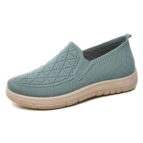 HCDZF Damen Casual Mesh Strick Flach Atmungsaktiv Bequem Leichte Wanderschuhe,Grün,37 EU von HCDZF