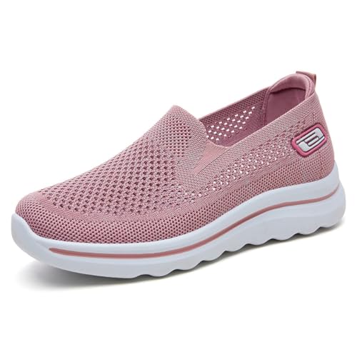 HCDZF Damen Casual Mesh Strick Flach Atmungsaktiv Bequem Leichte Wanderschuhe,Rosa,38 EU von HCDZF