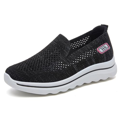 HCDZF Damen Casual Mesh Strick Flach Atmungsaktiv Bequem Leichte Wanderschuhe,Schwarz,36 EU von HCDZF