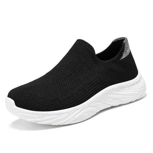HCDZF Damen Casual Mesh Strick Flach Atmungsaktiv Bequem Leichte Wanderschuhe,Schwarz,36 EU von HCDZF