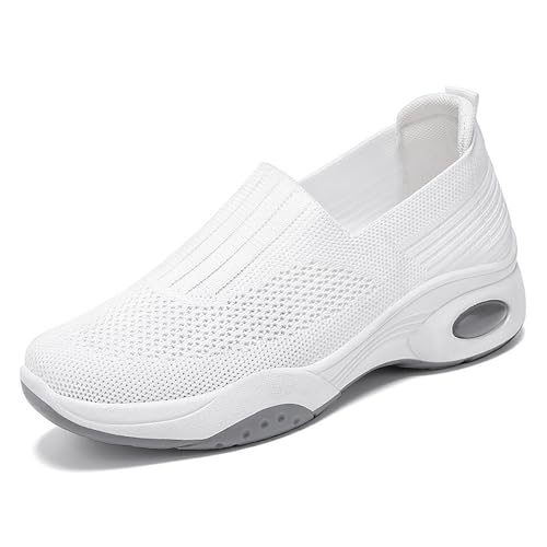 HCDZF Damen Casual Mesh Strick Flach Atmungsaktiv Bequem Leichte Wanderschuhe,Weiß,35 EU von HCDZF