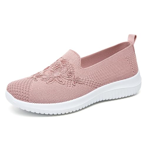HCDZF Damen Gestrickte Loafer Leichte Atmungsaktive Casual Slip On Wanderschuhe Mesh Flats,Rosa,40 EU von HCDZF