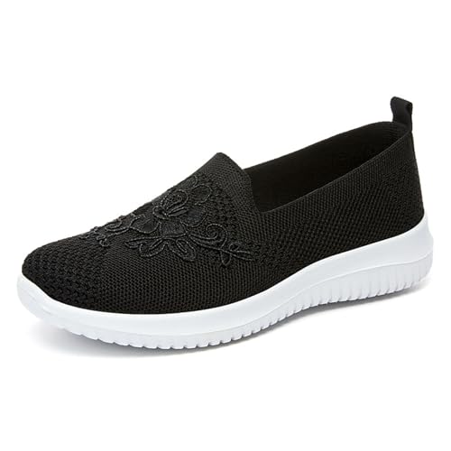 HCDZF Damen Gestrickte Loafer Leichte Atmungsaktive Casual Slip On Wanderschuhe Mesh Flats,Schwarz,40 EU von HCDZF