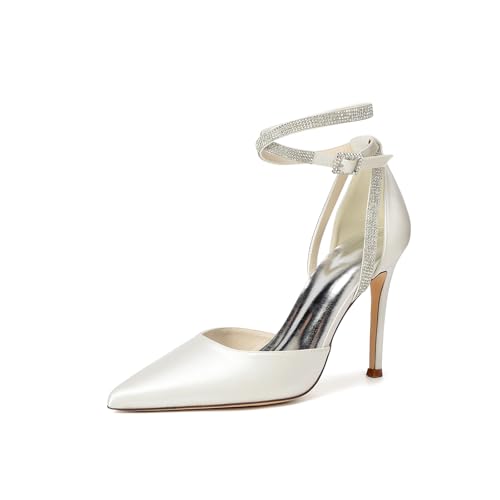 HCDZF Damen High Heels Geschlossene Zehen Fersen Knöchelriemen Hochzeit Braut Party Kleid Schuhe,Elfenbein,38 EU HCDZF Damen High Heels Geschlossene Zehen Fersen Knöchelriemen Hochzeit Braut Party Kleid Schuhe,Elfenbein,38 EU von HCDZF