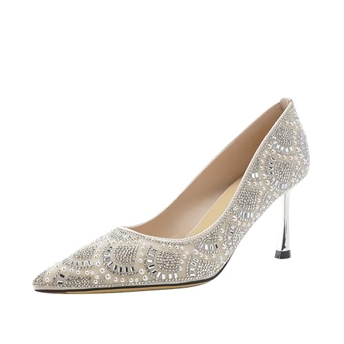 HCDZF Damen High Heels Stiletto Heels Strass Perle Kleid Hochzeit Party Schuhe,Beige,39 EU von HCDZF