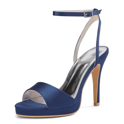HCDZF Damen Hochzeit Prom Braut Schuhe Offene Zehe High Heels Sandalen Party Kleid Schuh,Dark Blue,37 EU von HCDZF