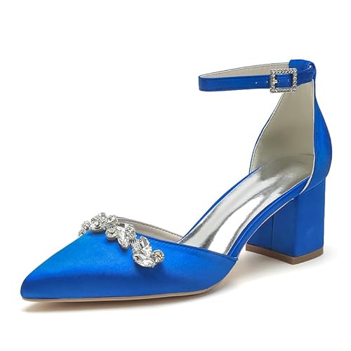 HCDZF Damen Hochzeit Schuhe Pumpen Brautschuhe Satin,Royal Blue,35 EU von HCDZF