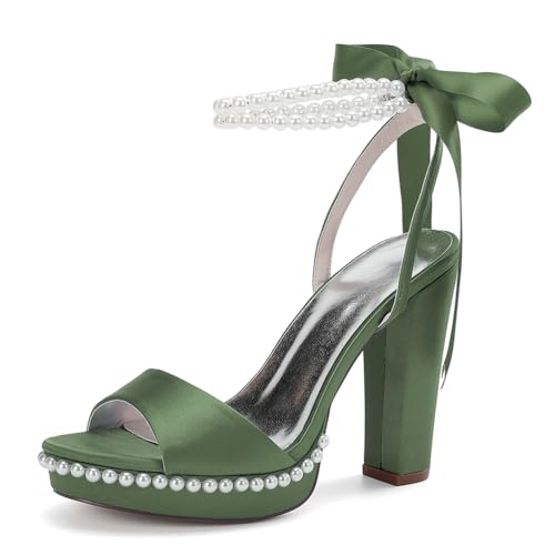 HCDZF Damen Knöchelriemen High Heel Sandalen Damen Hochzeit Braut Party Abschlussball Schuhe,Army Green,38 EU von HCDZF