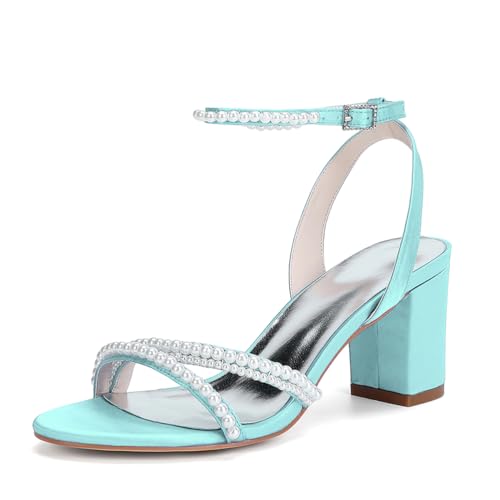 HCDZF Damen Knöchelriemen High Heel Sandalen Damen Hochzeit Braut Party Abschlussball Schuhe,Light Blue,42 EU von HCDZF