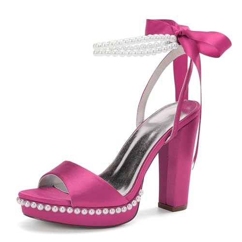 HCDZF Damen Knöchelriemen High Heel Sandalen Damen Hochzeit Braut Party Abschlussball Schuhe,Rose,37 EU von HCDZF