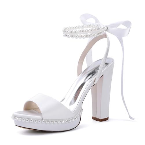 HCDZF Damen Knöchelriemen High Heel Sandalen Damen Hochzeit Braut Party Abschlussball Schuhe,Weiß,40 EU von HCDZF