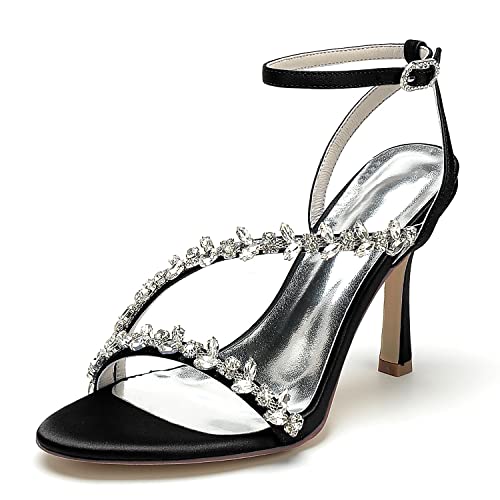 HCDZF Damen Knöchelriemen High Heel Sandalen Hochzeit Braut Party Prom Schuhe,Schwarz,39 EU von HCDZF