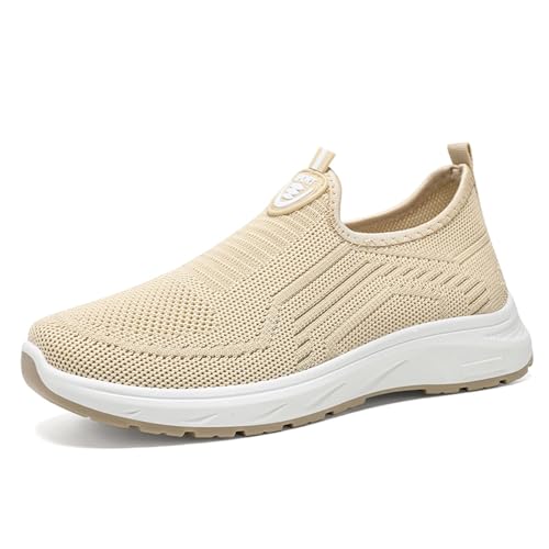 HCDZF Damen Mesh Bequeme Sneaker Loafer Slip On Atmungsaktive Casual Walking Schuhe,Beige,38 EU von HCDZF