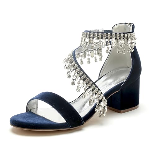 HCDZF Damen Offene Zehe Heels Sandalen Hochzeit Party Kleid Gericht Schuhe,Dark blue,41 EU von HCDZF