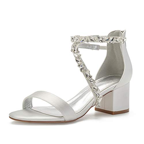 HCDZF Damen Offene Zehe Kleid Sandale Hochzeit Formal Prom Party Schuhe,Elfenbein,43 EU von HCDZF