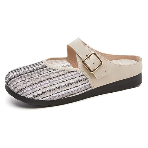 HCDZF Damen Pantoletten Flache Hausschuhe Atmungsaktives Sommer-Canvas Bequeme Flache Hausschuhe,Blau,39 EU von HCDZF