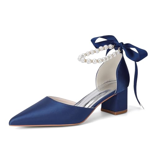 HCDZF Damen Pumps High Heels Elegant Party Abschlussball Hochzeit Heels Absatzschuhe,Dark Blue,40 EU von HCDZF