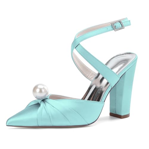 HCDZF Damen Pumps High Heels Elegant Party Abschlussball Hochzeit Heels Absatzschuhe,Light Blue,42 EU von HCDZF