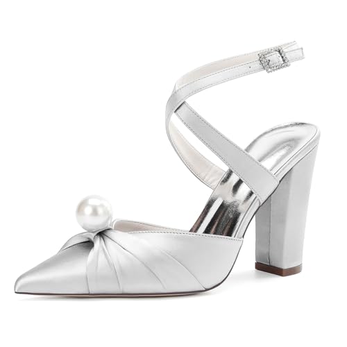 HCDZF Damen Pumps High Heels Elegant Party Abschlussball Hochzeit Heels Absatzschuhe,Silber,41 EU von HCDZF