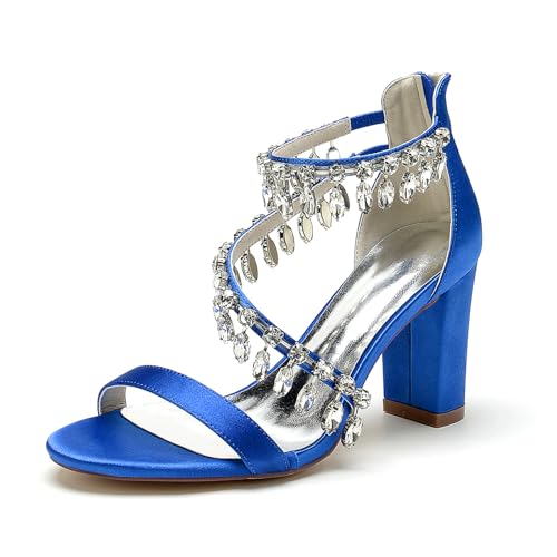 HCDZF Damen-Sandalen Mit Hohen Absätzen Modische Sandalen Hochzeitsschuhe Brautschuhe,Royal blue,36 EU von HCDZF