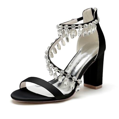 HCDZF Damen-Sandalen Mit Hohen Absätzen Modische Sandalen Hochzeitsschuhe Brautschuhe,Schwarz,36 EU von HCDZF