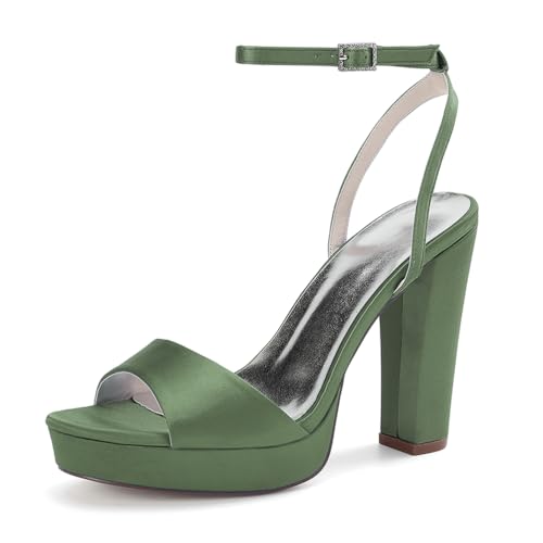 HCDZF Damen Satin High Heels Sandalen Party Kleid Hochzeit Abend Party Schuhe,Army Green,39 EU von HCDZF