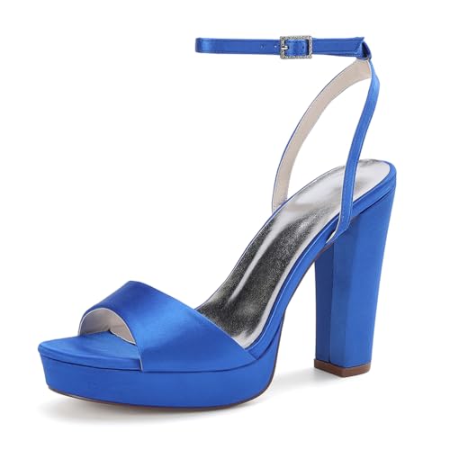 HCDZF Damen Satin High Heels Sandalen Party Kleid Hochzeit Abend Party Schuhe,Blau,40 EU von HCDZF