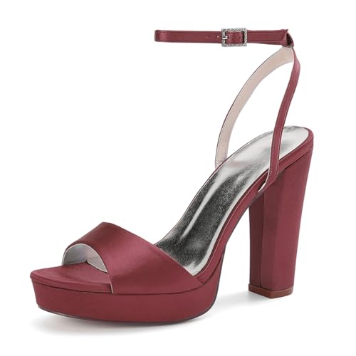 HCDZF Damen Satin High Heels Sandalen Party Kleid Hochzeit Abend Party Schuhe,Burgundy,37 EU von HCDZF