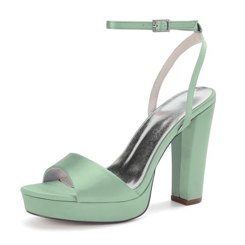 HCDZF Damen Satin High Heels Sandalen Party Kleid Hochzeit Abend Party Schuhe,Grass Green,42 EU von HCDZF
