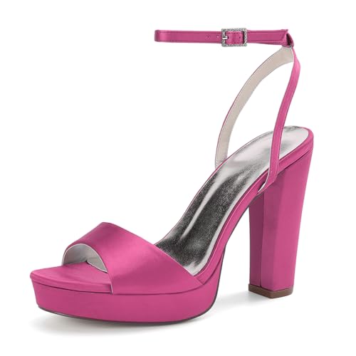 HCDZF Damen Satin High Heels Sandalen Party Kleid Hochzeit Abend Party Schuhe,Rose,41 EU von HCDZF