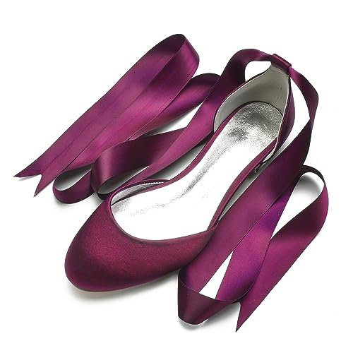 HCDZF Damen Satin Hochzeit Flats für Braut Formale Schuhe,Burgundy,39 EU von HCDZF