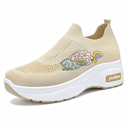 HCDZF Damen Slip On Gestricktes Mesh Atmungsaktive Freizeitschuhe Walking Flats Loafer,Beige,38 EU HCDZF Damen Slip On Gestricktes Mesh Atmungsaktive Freizeitschuhe Walking Flats Loafer,Beige,38 EU von HCDZF