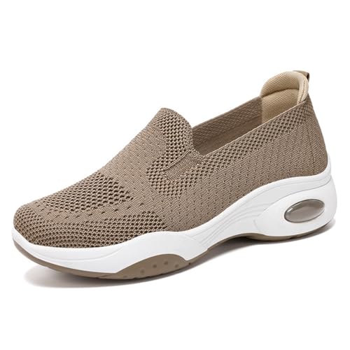 HCDZF Damen Slip On Gestricktes Mesh Atmungsaktive Freizeitschuhe Walking Flats Loafer,Braun,40 EU von HCDZF