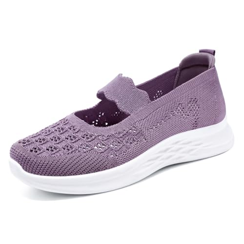 HCDZF Damen Slip On Gestricktes Mesh Atmungsaktive Freizeitschuhe Walking Flats Loafer,Lila,37 EU von HCDZF