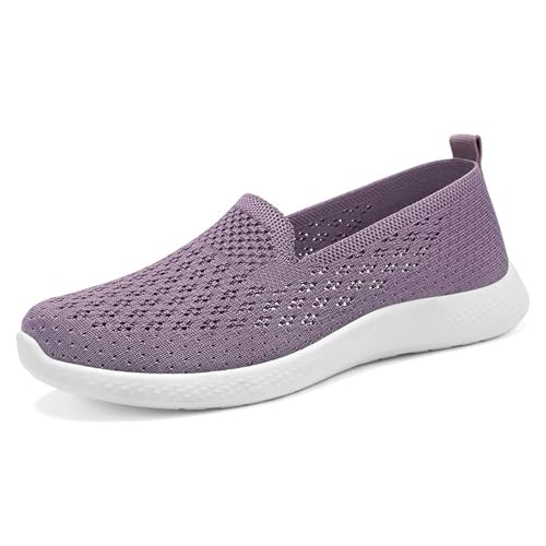 HCDZF Damen Slip On Gestricktes Mesh Atmungsaktive Freizeitschuhe Walking Flats Loafer,Lila,38 EU von HCDZF