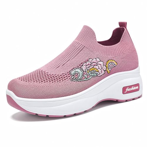 HCDZF Damen Slip On Gestricktes Mesh Atmungsaktive Freizeitschuhe Walking Flats Loafer,Rosa,36 EU von HCDZF