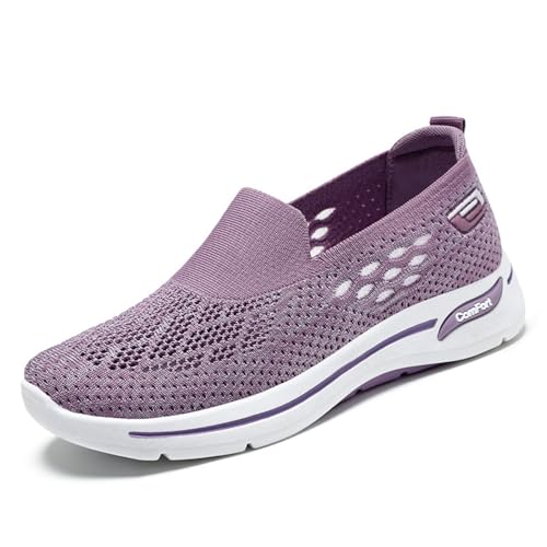 HCDZF Damen Slip On Sneaker Atmungsaktiv Turnschuhe Leicht Mesh Sportschuhe Walkingschuhe,Lila,38 EU von HCDZF