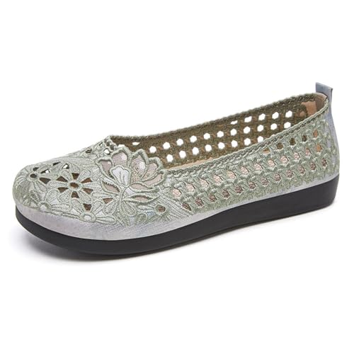 HCDZF Damen Sommer Aushöhlen Atmungsaktiv Flach Bequem Hineinschlüpfen Casual Loafer,Grün,36 EU von HCDZF