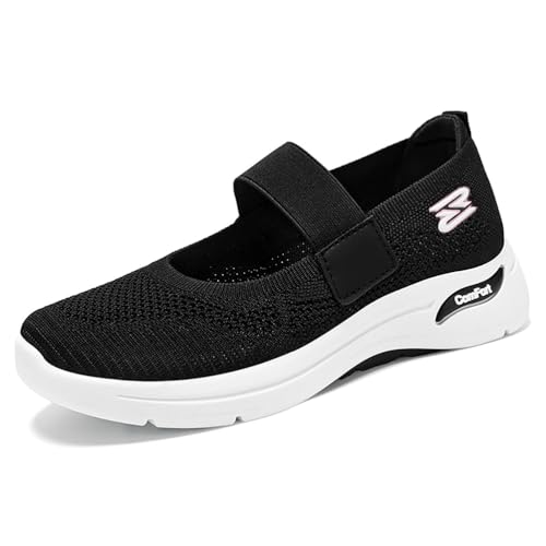 HCDZF Damen Sommer Leichte Freizeit Turnschuhe Mesh Strick Atmungsaktive Wanderschuhe,Schwarz,35 EU von HCDZF