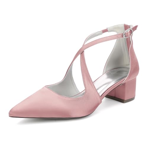 HCDZF Damen Spitze Zehe Brautschuhe Satin Chunky Block Heels Party Kleid Schuhe,Rosa,38 EU HCDZF Damen Spitze Zehe Brautschuhe Satin Chunky Block Heels Party Kleid Schuhe,Rosa,38 EU von HCDZF