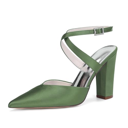 HCDZF Damen Spitze Zehe High Heels Hochzeit Braut Party Kleid Schuhe,Army Green,41 EU von HCDZF