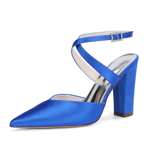 HCDZF Damen Spitze Zehe High Heels Hochzeit Braut Party Kleid Schuhe,Blau,40 EU von HCDZF