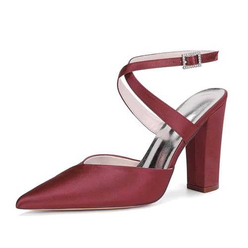 HCDZF Damen Spitze Zehe High Heels Hochzeit Braut Party Kleid Schuhe,Burgundy,36 EU von HCDZF