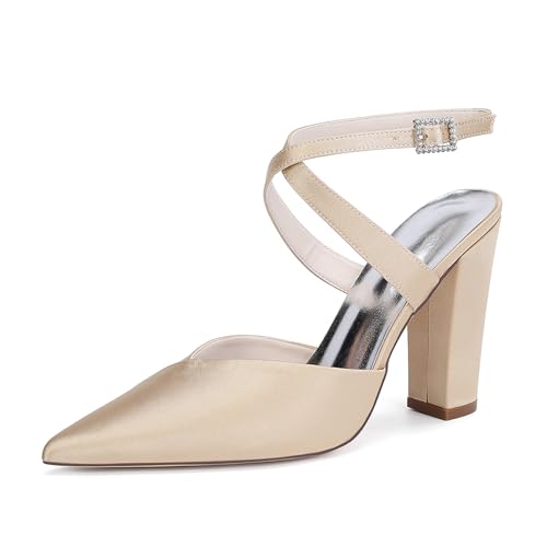 HCDZF Damen Spitze Zehe High Heels Hochzeit Braut Party Kleid Schuhe,Champagne,36 EU von HCDZF