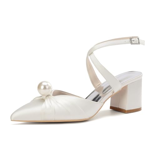 HCDZF Damen Spitze Zehe High Heels Hochzeit Braut Party Kleid Schuhe,Elfenbein,37 EU von HCDZF