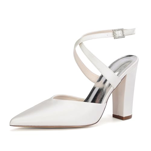 HCDZF Damen Spitze Zehe High Heels Hochzeit Braut Party Kleid Schuhe,Elfenbein,38 EU von HCDZF